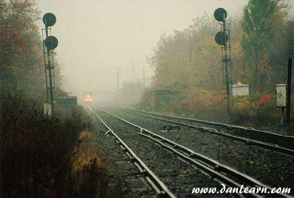 Train in heavy fog