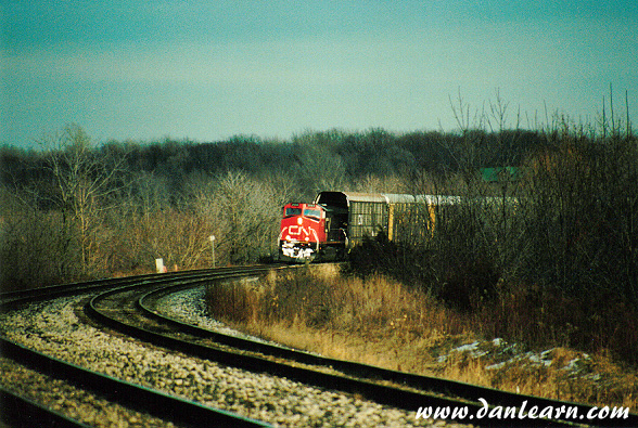 CN train rounding a bend