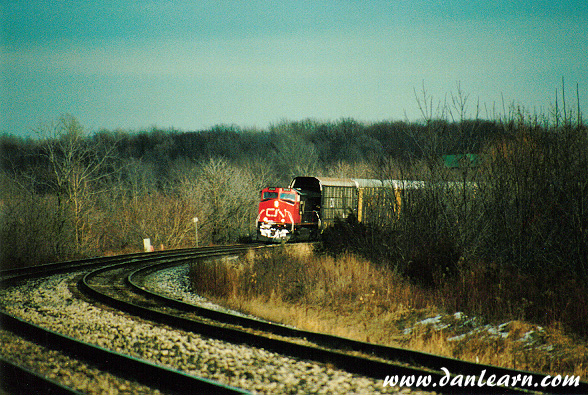 CN train rounding a bend